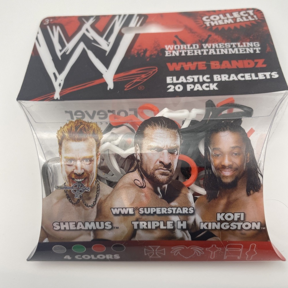 WWE Superstars Bandz Elastic Bracelets 20 piece Sheamus,‎ HHH, Kofi, NOS Sealed